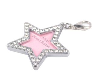 Pet Star Shape Rhinestone Writable Name Telephone ID Tags