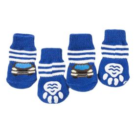 Blue Car Knit Dog Socks