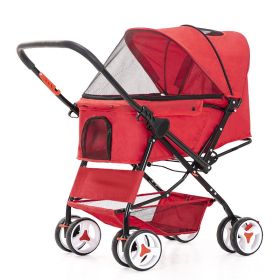 4 Wheel Folding Pet Stroller (Color: Red)