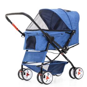 4 Wheel Folding Pet Stroller (Color: Blue)