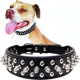 Studded Leather Dog Collar (Color: Black, size: L(15"-18.5" / 38cm-47cm))