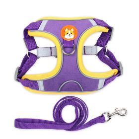 Reflective Dog Harness and Leash  Cloth Set (Specification (L * W): S, colour: purple)