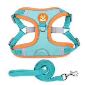 Reflective Dog Harness and Leash  Cloth Set (Specification (L * W): L, colour: Lake blue)