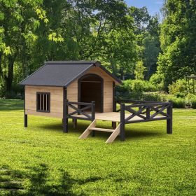 Wooden Outdoor Dog Kennel With Porch (Color: as Pic)