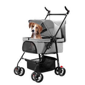 4 Wheel Foldable Pet Stroller (Color: Grey)