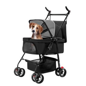4 Wheel Foldable Pet Stroller (Color: Black)