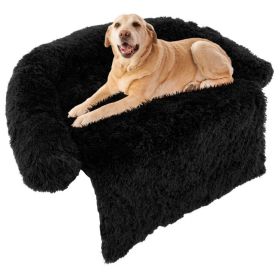 Black Plush Calming Dog Bed (size: L)