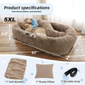 Human Sized Orthopedic Dog Bed (Color: Khaki, size: 5XL(63"L ×31.4"W ×9.5"Th))