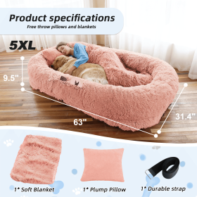 Human Sized Orthopedic Dog Bed (Color: Pink, size: 5XL(63"L ×31.4"W ×9.5"Th))